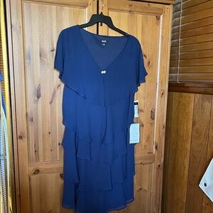 SLNY Deep Blue Tiered Mini Dress